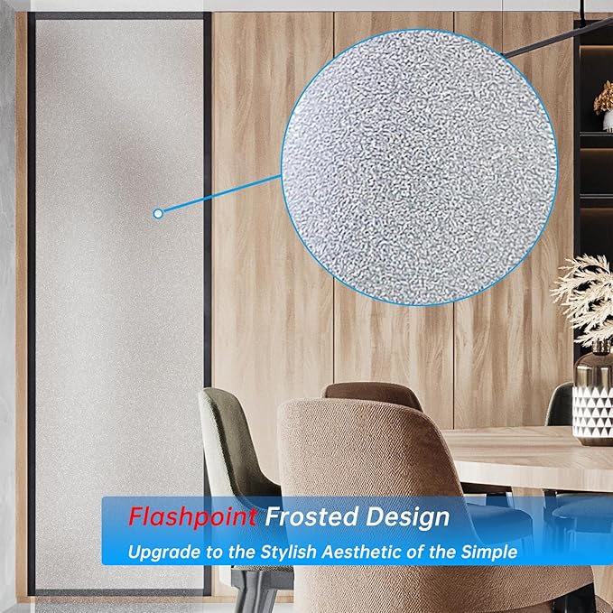 Frosted Glass Window Privacy Film Decorative, Bathroom Privacy Film for Glass Windows Cover, Static Cling, Removable, Reusable, Anti-UV, Anti-Glare, Heat Blocking, （Flash Point Pure,35.4X157.4Inch）