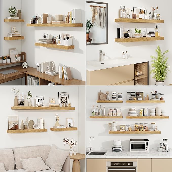 fuqing Floating Shelves for Wall, Bathroom Shelf Wall Mounted for Storage, Shelves with Invisible Bracket for Bedroom, Kitchen, Living Room, Farmhouse Small Book Shelf, 40 Inch Set of 2, Oak