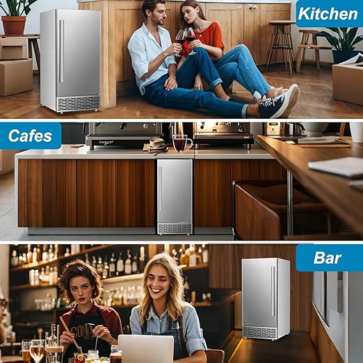 Commercial Ice Maker Machine 120 LBS/24H, 60 LBS Cold Preservation Bin for 4-6 H, Freestanding Undercounter Ice Maker Stainless Steel, 40 Ice Trays Built-in Ice Machine for Restaurant Bar Kitchen Cafe