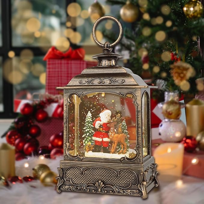 Christmas Snow Globes,Christmas Decorations for Home,with 6 Hour Timer,Musical Snow Globe,Battery Or USB Powered,Christmas Lantern,Christmas Festival Decor, Santas Reindeer