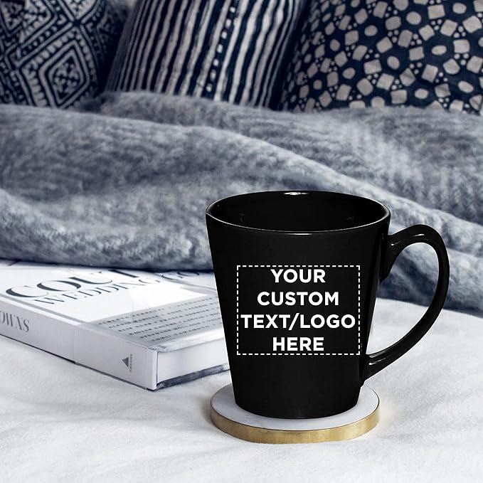 DISCOUNT PROMOS Custom Glossy Ceramic Latte Coffee Mug 12 oz. Set of 100, Personalized Bulk Pack - Perfect for Tea, Espresso, Cappuccino, Hot Cocoa - Black