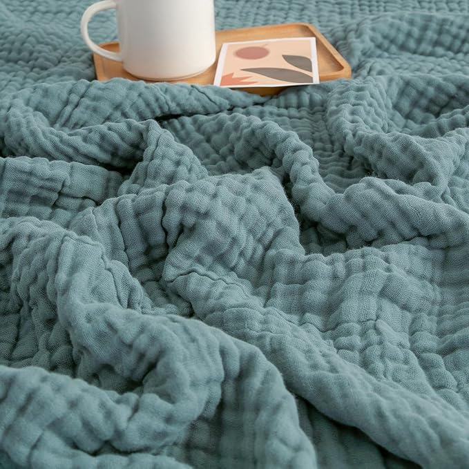 EMME Cotton Muslin Blanket King Size - Soft, Breathable Layering Bedspread Blanket, 108"x90", All Season Gauze, Teal