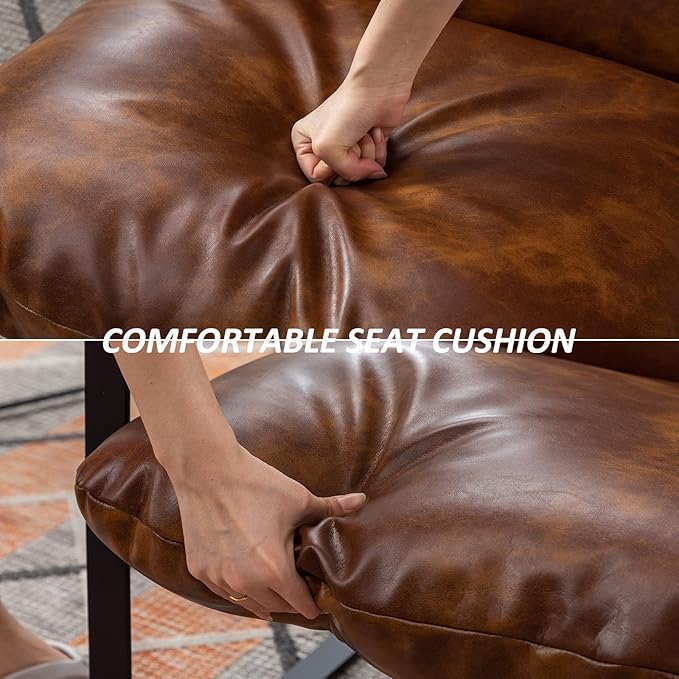 DUOMAY Mid-Century Accent Chair Armchair Set of 2, Comfy PU Leather Leisure Chair Lazy Chair with Metal Leg for Living Room Bedroom Office Apartment, Brown