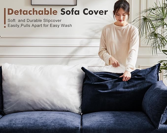 102.6" Luxury Modular Sleeper Sofa Bed 6 Seat Reversible Sectional Couch Deep Seat with Storage Chaises Removable Cover for Living Room, Apartment - Chenille Blue