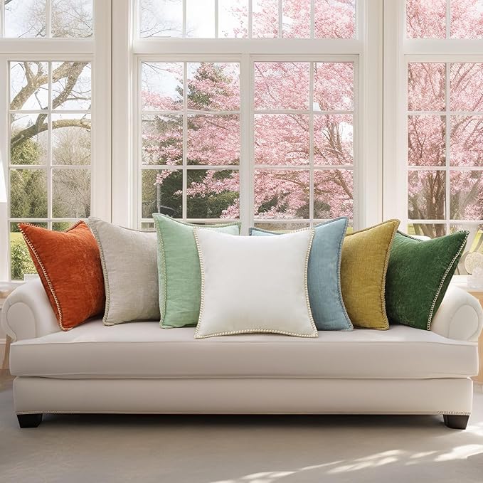 decorUhome Chenille Soft Throw Pillow Covers 12x20 Set of 2, Lumbar Velvet Farmhouse Neutral Decorative Euro Pillow Covers with Stitched Edge for Couch Sofa Bed Home Decor, Neutral Gray