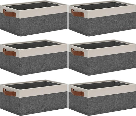 GhvyenntteS Small Fabric Storage Bins with Handles 6 Pack, 11.8" x 7.87" x 5.11" Storage Baskets for Shelves, Baskets for Organizing Clothes Underwear Socks Hats DVDs (Grey/White)