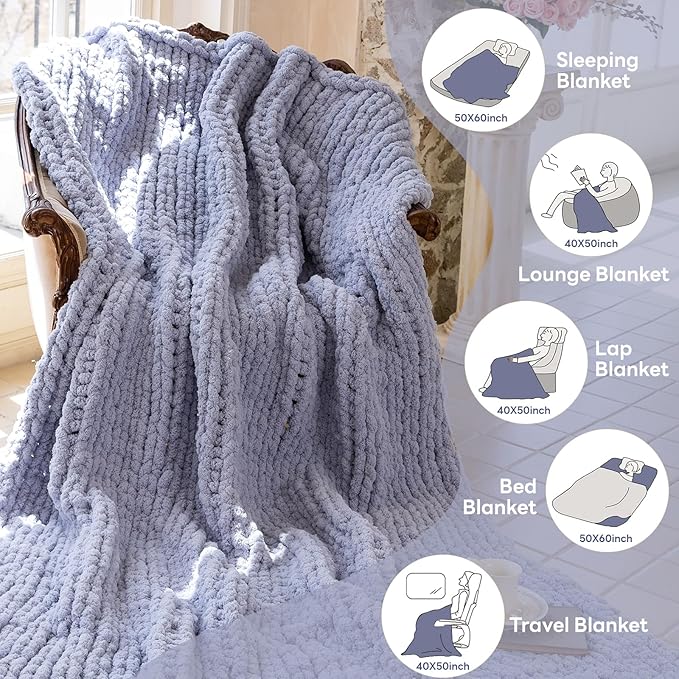 Chunky Knit Blanket - Luxury Soft Cozy 50 * 60 Throw Blanket,100% Woven Blanket Rope Knot Throw Blanket for Couch, Sofa, Home Decor, Gift - Machine Washable（Grey）
