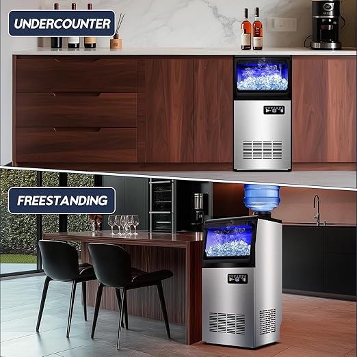 Commercial Ice Maker Machine, 110LBS/24H with 35=0LBS Storage Bin, 15" Wide Built-in Undercounter/Freestanding Ice Maker Machine for Home Bar Outdoor, 40PCS Ice Cubes Ice Machine, Self Cleaning