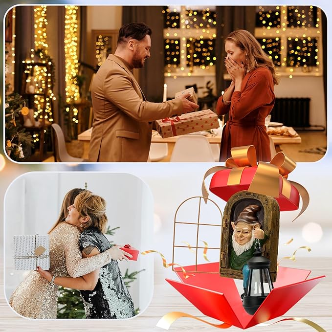 Garden Gnome Decor Outdoor Statue - Gnome With Solar Waterproof Lantern, Whimsical Elf Out The Door Tree Hugger Garden Statues, Home, Fence, Patio, Resin Ornament, Gardening Gift Tree Faces Gnomes