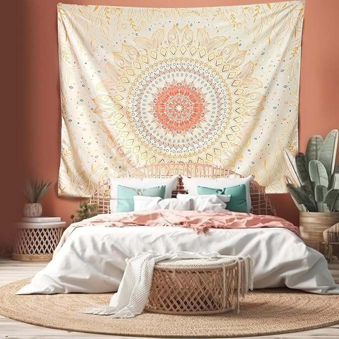 Damanse Floral Tapestry Wall Hanging Cute,Boho Wall Tapestry for Bedroom Aesthetic,Mandala Living Room Decor for Teen Girls (Yellow, 49.2"x59.1")