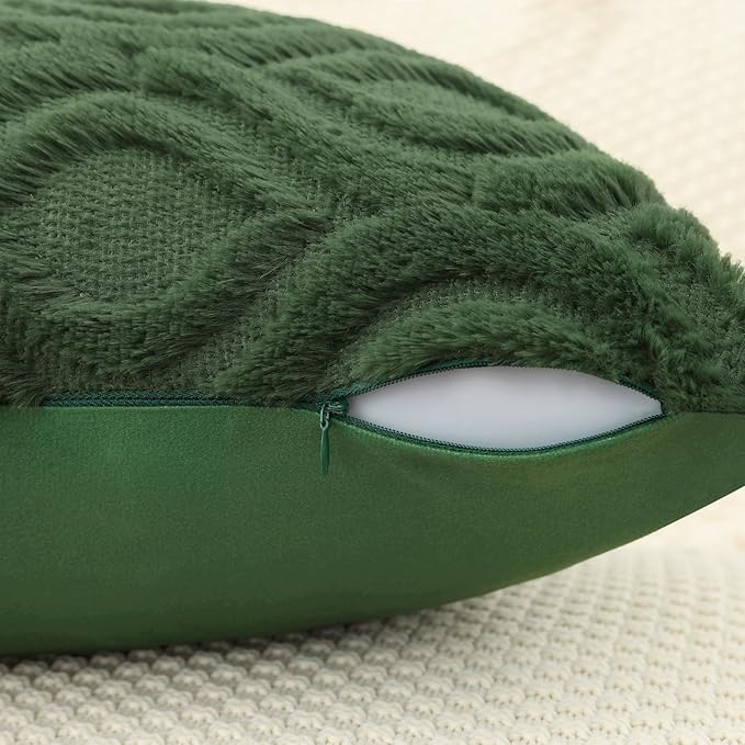 decorUhome Throw Pillow Covers 24x24 Inch Set of 2, Soft Plush Decorative Faux Fur Forest Elf Solid Couch Pillow Covers, Accent Farmhouse Neutral Square Euro Pillow Cases for Sofa Bed Living Room