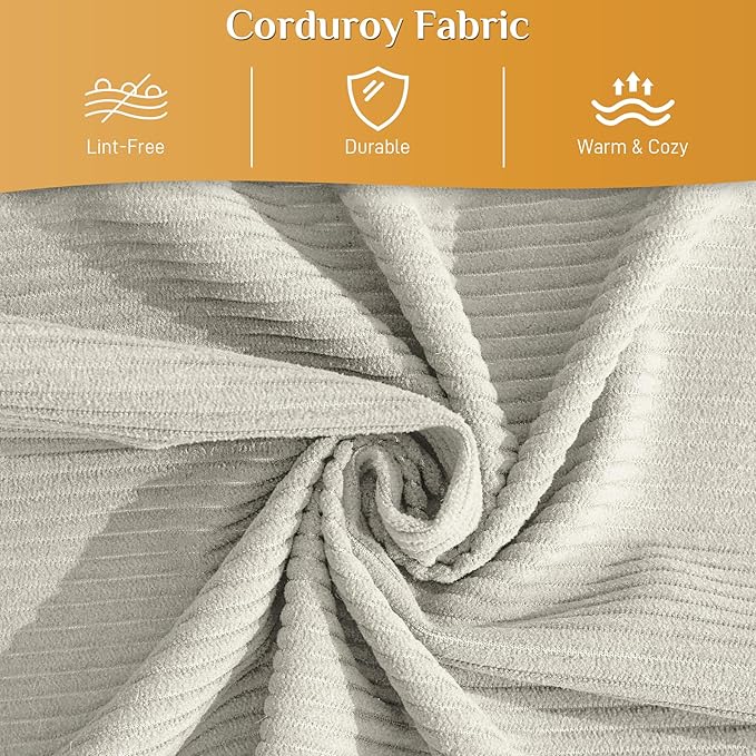 Convertible Sleeper Sofa Bed with Pillow, 4-in-1 Corduroy Folding Mattress Couch with Fixed-Shape Frame, Fold Out Floor Sofa Cama Lounge Couch for Living Room Bedroom Studio, Beige White