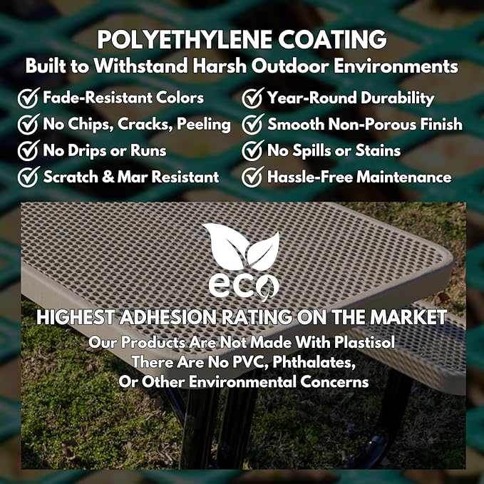 Coated Outdoor Furniture Heavy-Duty Portable Outdoor Picnic Table with Umbrella Hole, Punched Steel Commercial-Grade Patio Dining Furniture Made in America (46" Round Top, Textured Brown)