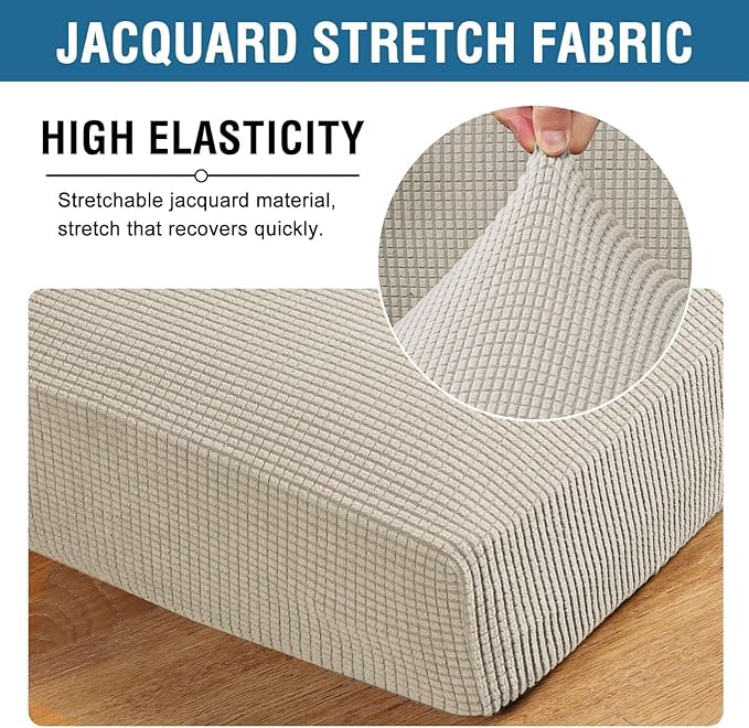 H.VERSAILTEX Super Stretch Individual Seat Cushion Covers Sofa Covers Couch Cushion Covers Slipcover Sets Thick Jacquard Textured Twill Fabric (2 Piece Medium Sofa Cushion Covers, Island Fossi)