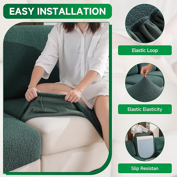 Couch Cushion Covers for Sectional Sofa, Stretch Soft Sofa Slipcovers Washable Wear-Resistant Universal Furniture Protector for Living Room(2 Seaters Covers, Green)