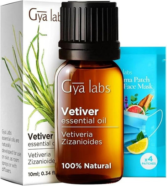 Gya Labs Vetiver Essential Oil Creates a Tranquil Atmosphere for Relaxation - 0.34 Fl Oz - 100% Pure Natural Vetiver Oil for Skin, Hair, Diffuser & Candle Making Scent