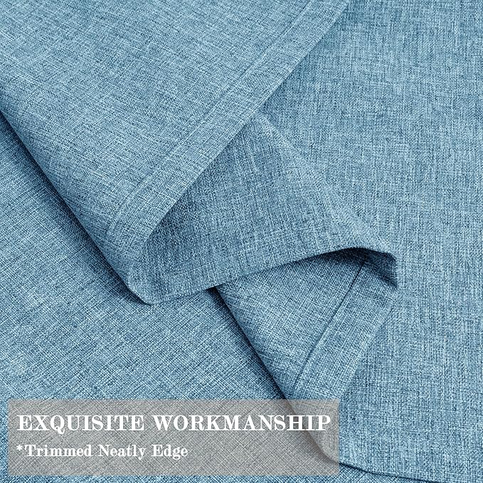 Extra Wide 100% Blackout Linen Textured Curtains - Room Dividers, W150 x L108 (1 Panel), Pinch Pleat Drapes for Living Room, Full Light Block Out Drapery for Sliding Door, Blue