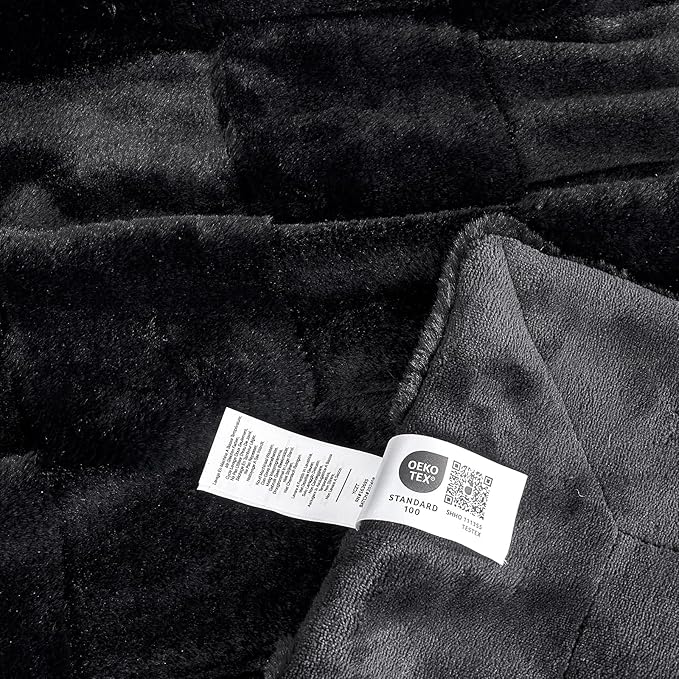 Cozy Bliss Checkered Large Faux Rabbit Fur Black Twin Bed Blanket, Soft Fuzzy Fluffy Minky Furry Plush Blankets for Couch, Bed, Adults (60 * 80 Inches Black)
