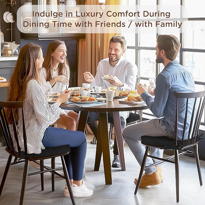 Codi Dining Chair Cushions 4 Pack, Thick Chairs Pads for Indoor Kitchen Room - Washable, Non-Slip Memory Foam Seat Cushion with Ties, 16.5"x16.5"x 3.5", Set of 4, Black