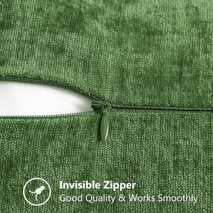 decorUhome Fall Chenille Soft Throw Pillow Covers 16x16 Set of 2, Farmhouse Velvet Neutral Decorative Euro Pillow Covers with Stitched Edge for Couch Sofa Bed Home Decor, Forest Elf