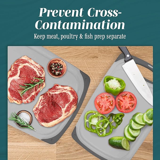 Cutting Boards for Kitchen - BPA-Free Chopping Board - Different Sizes & Non Slip Handles - Reversible, Large Cutting Board Set - Unique Gifts for Cooks Who Have Everything - 3-Pack Gray/Gray