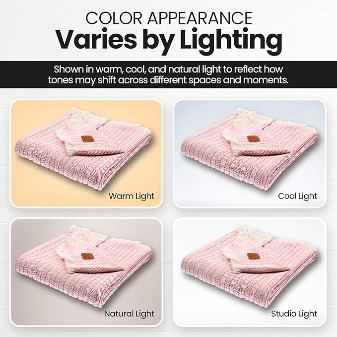 Gold Case Throw Blanket for Couch – 100% Recycled Turkish Cotton Blankets & Throws – Elegant Decorative Throw Blankets for Living Room Sofa – Woven Throws for Couch – Retro Pink – 50x60