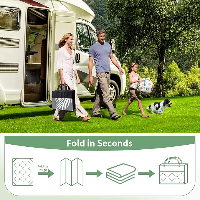 GENIMO Outdoor Rug 10' Round Waterproof for Patios Clearance, Reversible Outdoor Plastic Straw Camping Rug Carpet, Large Area Rugs Mats for RV, Camper, Deck, Balcony, Porch, Beach, Picnic, Grey&White