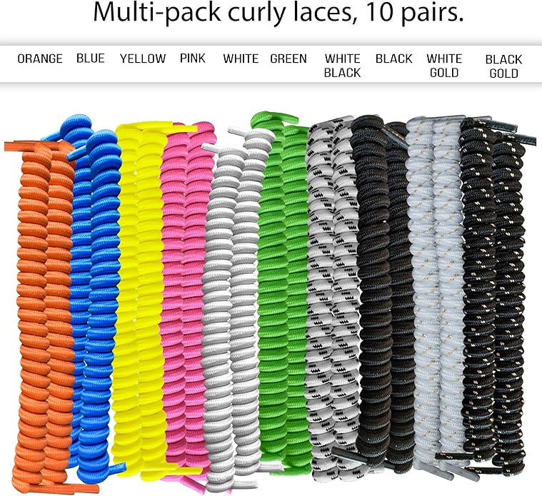 FOOTMATTERS Curly No Tie Shoe Laces - Elastic Spring Laces