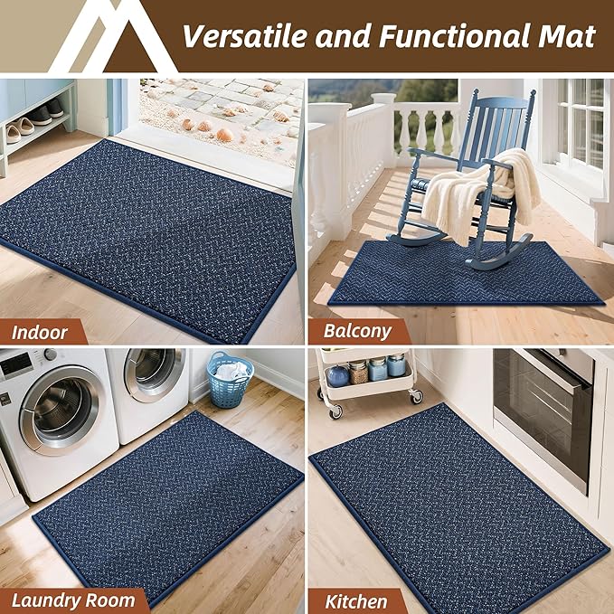COSY HOMEER-Door-Mat 24"x36" Non Slip Absorbent Entryway Rugs Dirt Trapper Doormats Washable Entrance Mats Low Pile Welcome Floor Mat for Front Back Door and Entry Mats,Navy Blue