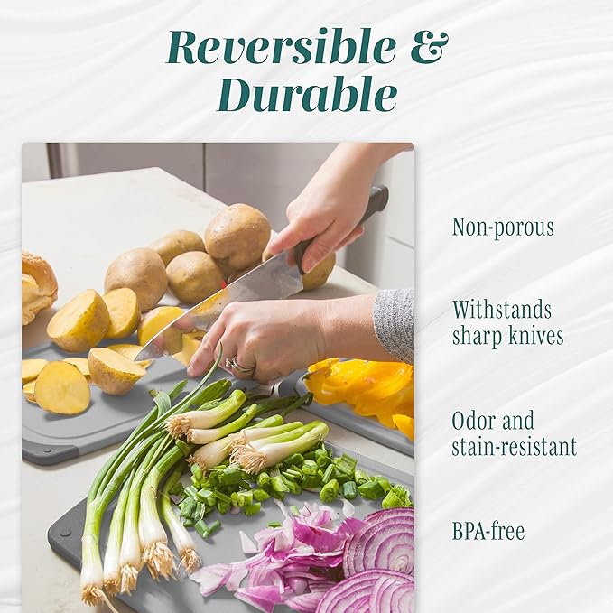 Cutting Boards for Kitchen - BPA-Free Chopping Board - Different Sizes & Non Slip Handles - Reversible, Large Cutting Board Set - Unique Gifts for Cooks Who Have Everything - 3-Pack Gray/Gray