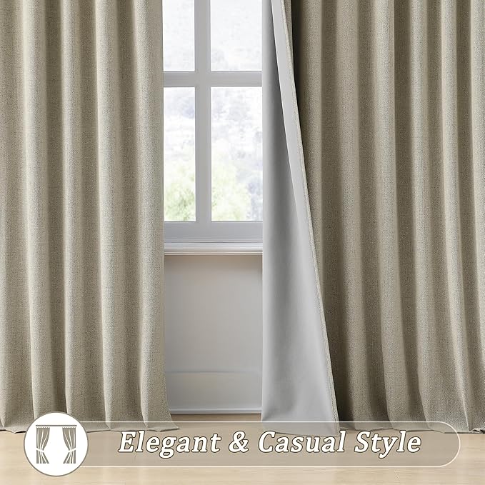 108 Inch Long Blackout Large Curtains 2 Panels,70 Wide Back Tab Window Drapes with Hooks,Track System Curtain Panels for Living Room Sliding Door Modern Farmhouse 70x108 in,70x9ft Light Taupe