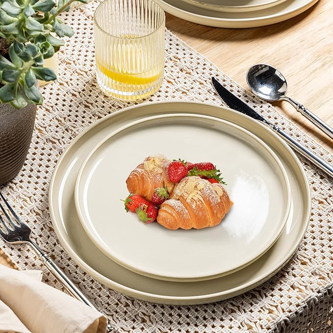 GBHOME Ceramic Dinnerware Sets for 4, 12 Pieces Stoneware Plates and Bowls Sets, Scratch Resistant Dishes, Dishwasher & Microwave Safe, Reactive Glaze-Vanilla color