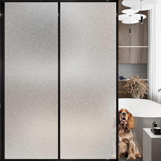 Frosted Glass Window Privacy Film Decorative, Bathroom Privacy Film for Glass Windows Cover, Static Cling, Removable, Reusable, Anti-UV, Anti-Glare, Heat Blocking, （Flash Point Pure,35.4X157.4Inch）