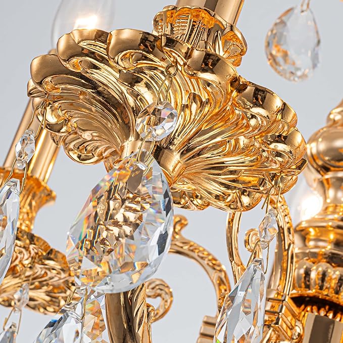 French K9 Crystal Maria Theresa Chandeliers, Luxury Vintage Pendant Light Fixture for Dining Room, Living Room, D17.7*H25~72 inch (Adjustable), Clear Crystal & Brass Finish Frame