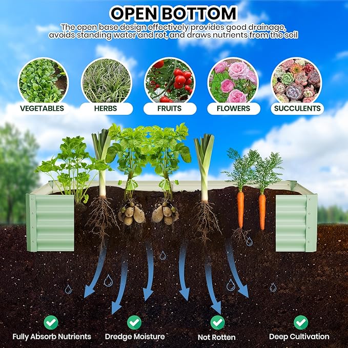 Galvanized Raised Garden Bed Outdoor, 2 Pcs 6x3x1FT Outdoor Large Planter Raised Beds Open Base with Safety Edge and Glove for Vegetables Flowers Ground Planter, Green