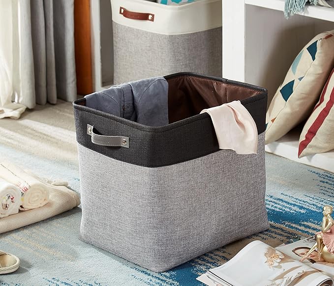 DECOMOMO Extra Large Storage Baskets 54.5L Fabric Storage Bins for Organizing Linen Closet, Toys, Nursery (Grey and Black, XXXL - 3 pack)