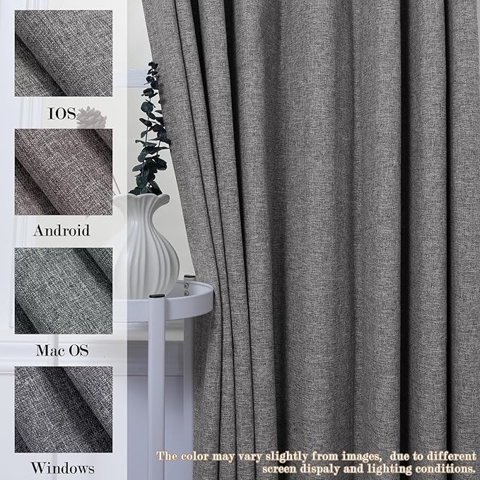Extra Wide 100% Blackout Linen Textured Curtains - Room Dividers, W150 x L108 (1 Panel), Pinch Pleat Drapes for Living Room, Full Light Block Out Drapery for Sliding Door, Gray