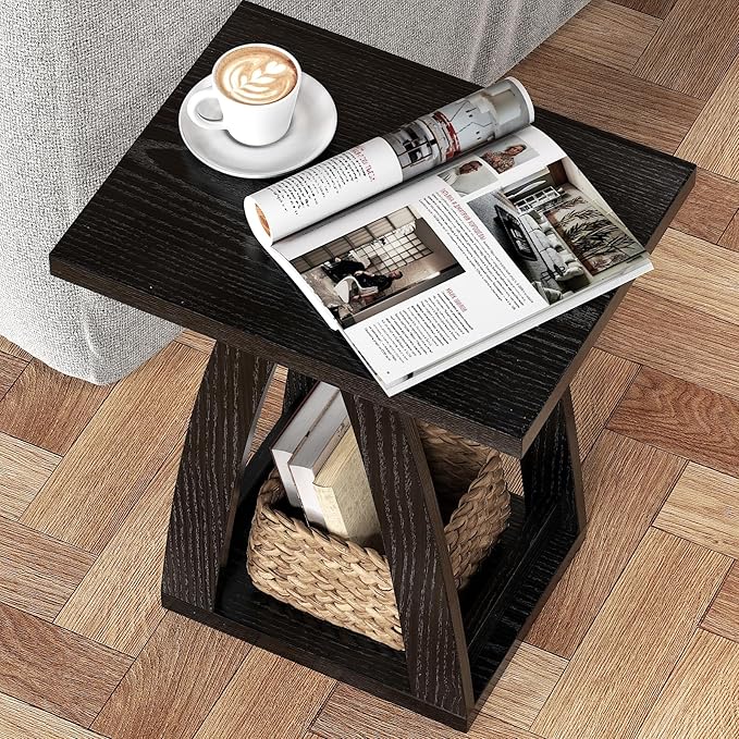 End Tables Living Room, Side Table Beside Sofa, Nightstand for Bedroom, Couch Side Table with Shelf, Modern End Table for Living Room, Black End Table Set of 2