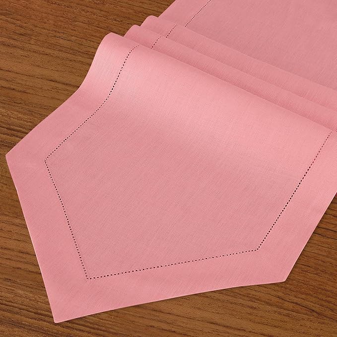D'Moksha Homes Dusty Pink Linen Table Runner 120 Inches Long - 100% Pure Linen Diamond Table Runner 14 x 120 Inch for Dining, Fall and Halloween - Machine Washable