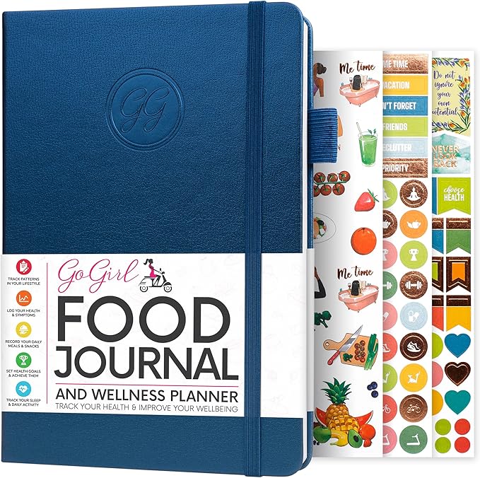 GoGirl Food Journal & Wellness Planner –– Diet & Fitness Diary – Nutrition Journal with Meal, Exercise & Weigh Loss Tracker, A5 (Mystic Blue)