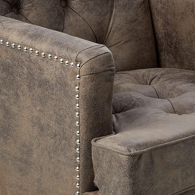 Christopher Knight Home GDFStudio Medford Brown Tufted Club Chair, Fabric Accent Chair with Studded Nailhead Accents
