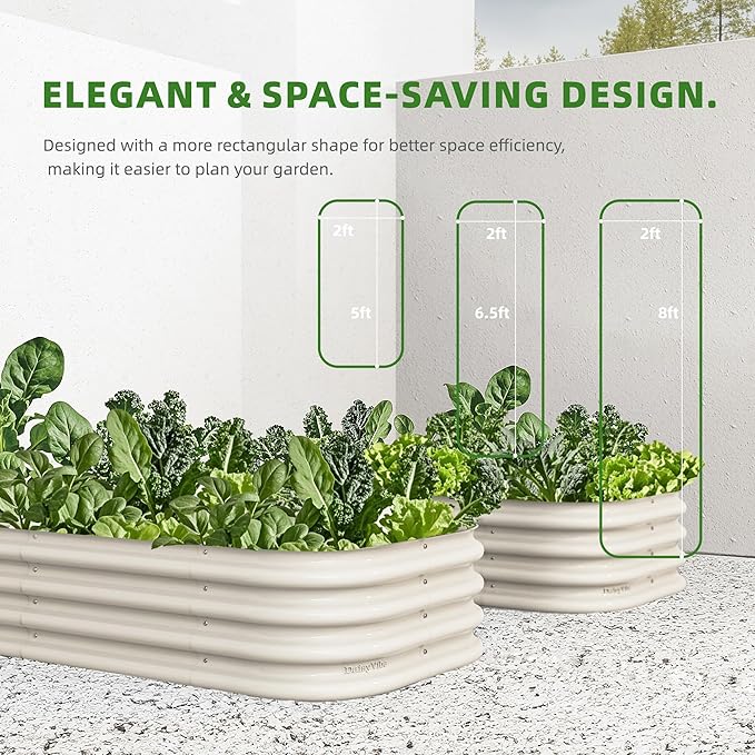 DaisyVibe Raised Garden Bed Kit, Planter Raised Garden Boxes Outdoor, Oval Large Metal Raised Garden Beds for Vegetables Flowers (White, 5ftx2ftx1ft)