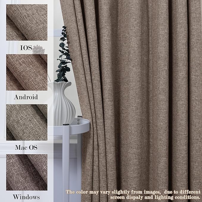 Extra Wide 100% Blackout Linen Textured Curtains - Room Dividers, W200 x L84 (1 Panel), Pinch Pleat Drapes for Living Room, Full Light Block Out Drapery for Sliding Door, Light Brown