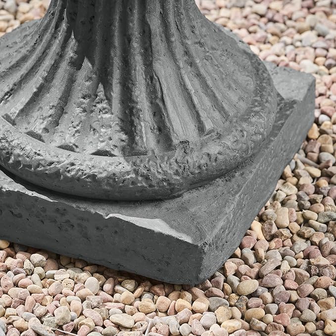 Christopher Knight Home Jorine Light Concrete Planter, Patio Planter, Mid-Centry Gadern Urn, Large Garden Pot, Floral Relif Design, Flower Urn with Drainage Hole for Backyard Home, Antique Gray