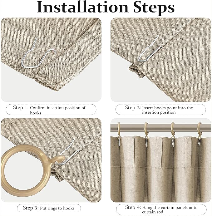 FMFUNCTEX Pinch Pleated Curtains 84 Inches Long for Living Room, Beige Semi Sheer Faux Linen Textured Pleat Drapes for Bedroom with Hooks, Light Filtering Neutral Farmhouse Window Drapes 2 Panels