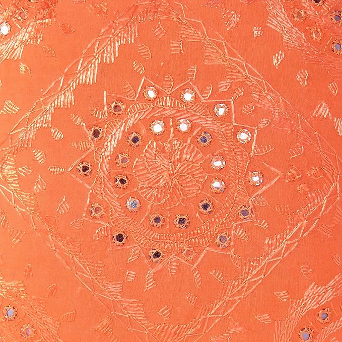 Eyes of India Embroidered Decorative Boho Throw Pillow Cover with Mirrors, Handmade Bohemian Accent Cushion Case for Sofa Couch Bedroom Living Room (Orange, 24" x 24")