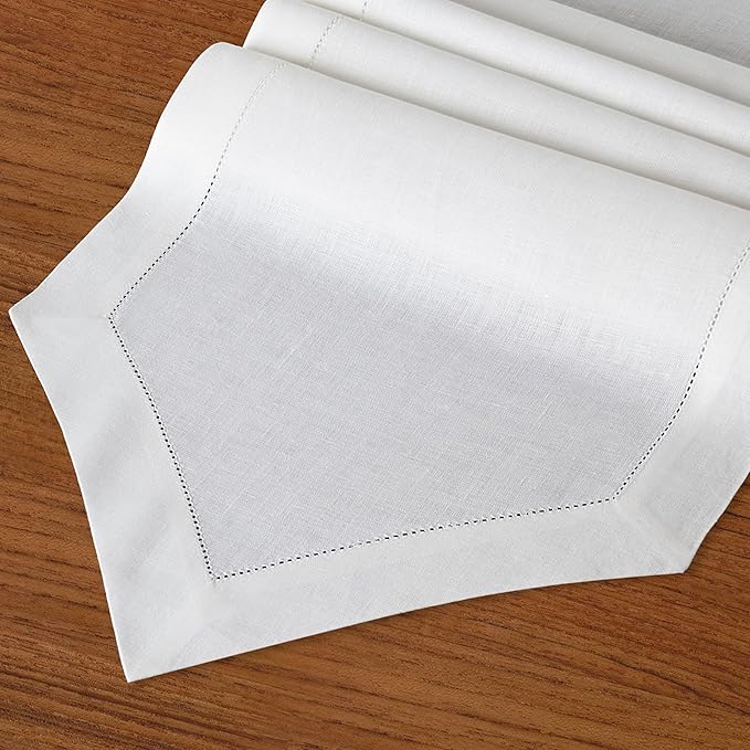 D'Moksha Homes White Linen Table Runner 108 Inches Long - 100% Pure Linen Diamond Table Runner 14 x 108 Inch for Dining, Fall and Halloween - Machine Washable