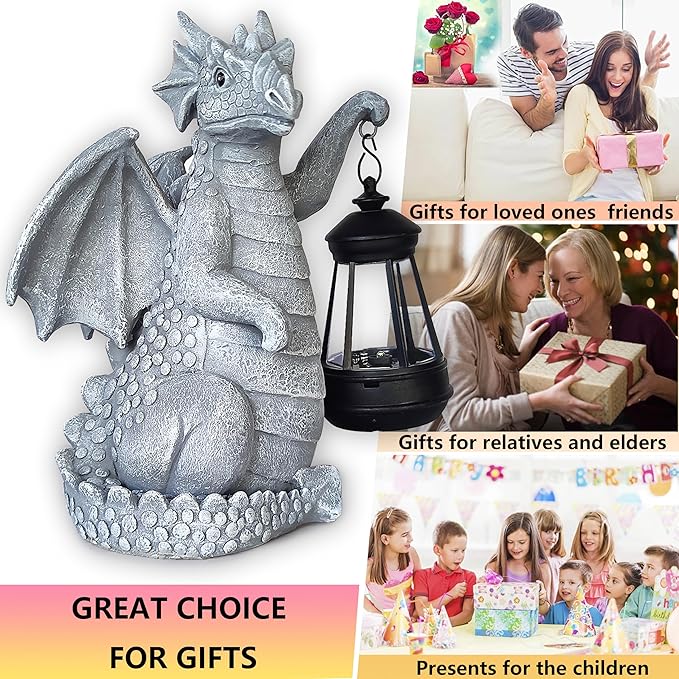 Dragon Solar Outdoor Garden Statue - Dragon Outdoor Figurie Lights - Yard Decorative Outdoor Statue Suitable for Patio, Balcony, Patio Decoration - Specially Customized Gift for Mom