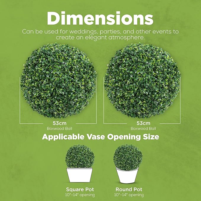 DRAY Premium 20.87" Faux Boxwood Balls – Set of 2 Artificial Topiary Spheres for Outdoor & Indoor Use – Realistic, UV-Resistant, Weatherproof Decorative Greenery – Check Measurements