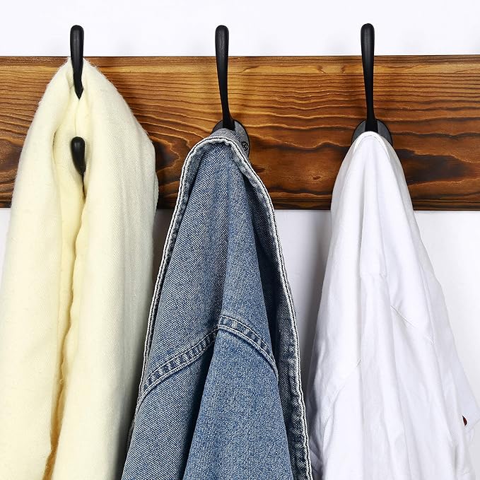 Dseap Wall Mounted Coat Rack: 38-1/4" Long, Patented, Heavy-Duty, 10-Double-Hooks Wooden Hanger Rail for Winter Coats, Hat, Jacket, Clothing - Natural & Black